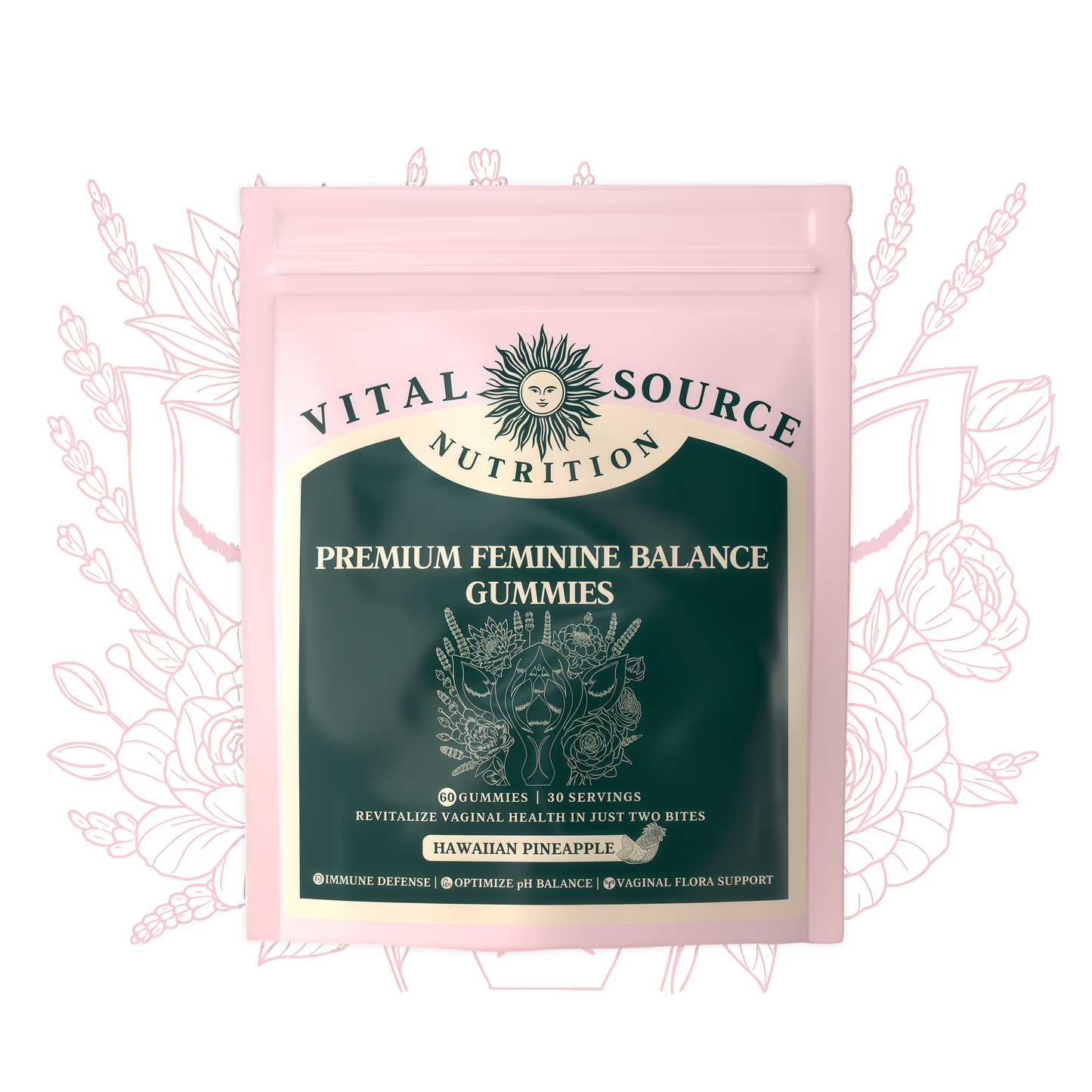 Vital Source Nutrition Vaginal Probiotic Gummies for Women - pH Balance and Immune Defense, Support Healthy Odor and Vaginal Flora - Vegan, Gluten-Free - Hawaiian Pineapple - 60 Gummies - 30 Servings